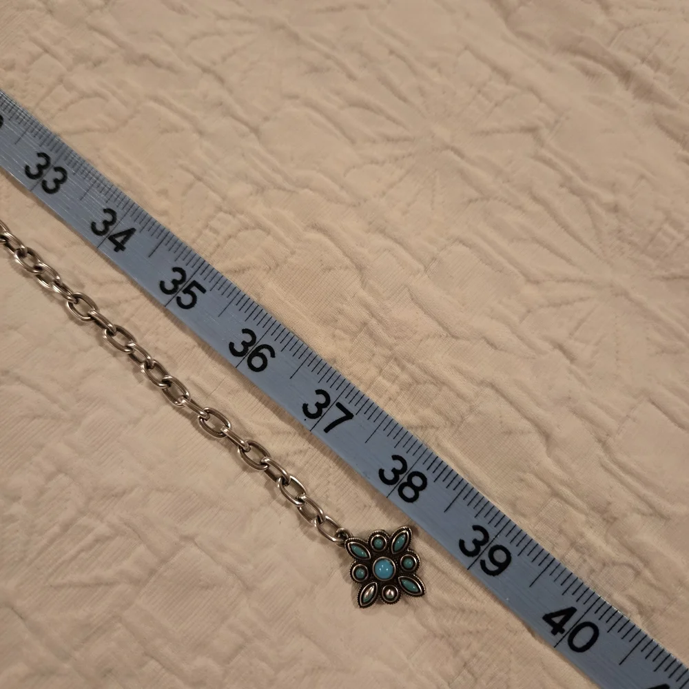 Floral Accented Silver and Turquoise Chain Belt